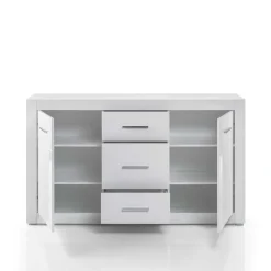 Weißes Sideboard mit Hochglanz Front Yulis & Chrom Metallgriffen^Wohnen Discount