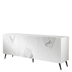 Wohnen Weißes Sideboard mit Marmor Einsätzen Grau - Eleonora