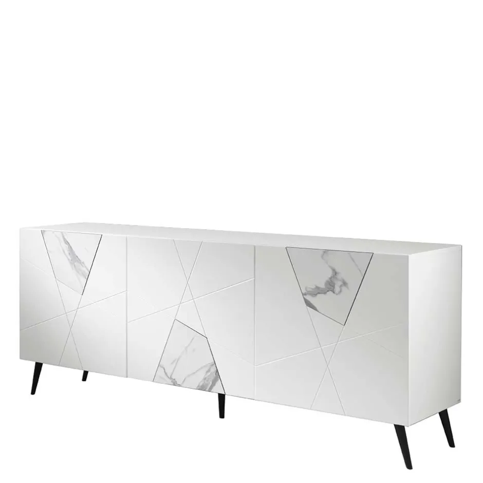 Wohnen Weißes Sideboard mit Marmor Einsätzen Grau - Eleonora
