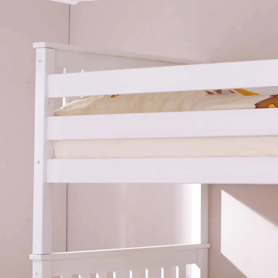Kinder Wohnen Weißes Stockbett aus Massivholz Kiefer Huelca mit 5 Schubkästen