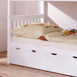 Kinder Wohnen Weißes Stockbett aus Massivholz Kiefer Huelca mit 5 Schubkästen