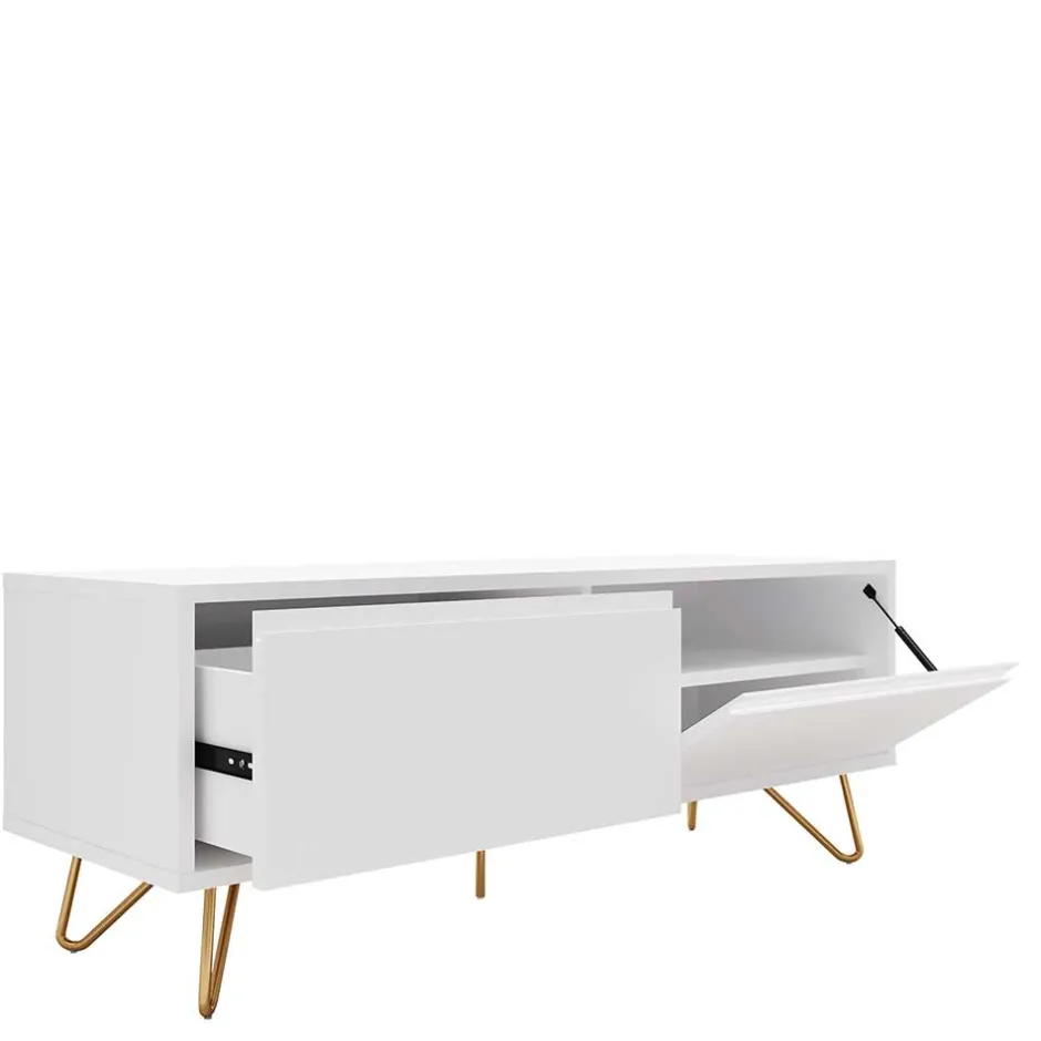 Weißes TV Lowboard mit Klappe & Schublade - Marmore^Wohnen Discount
