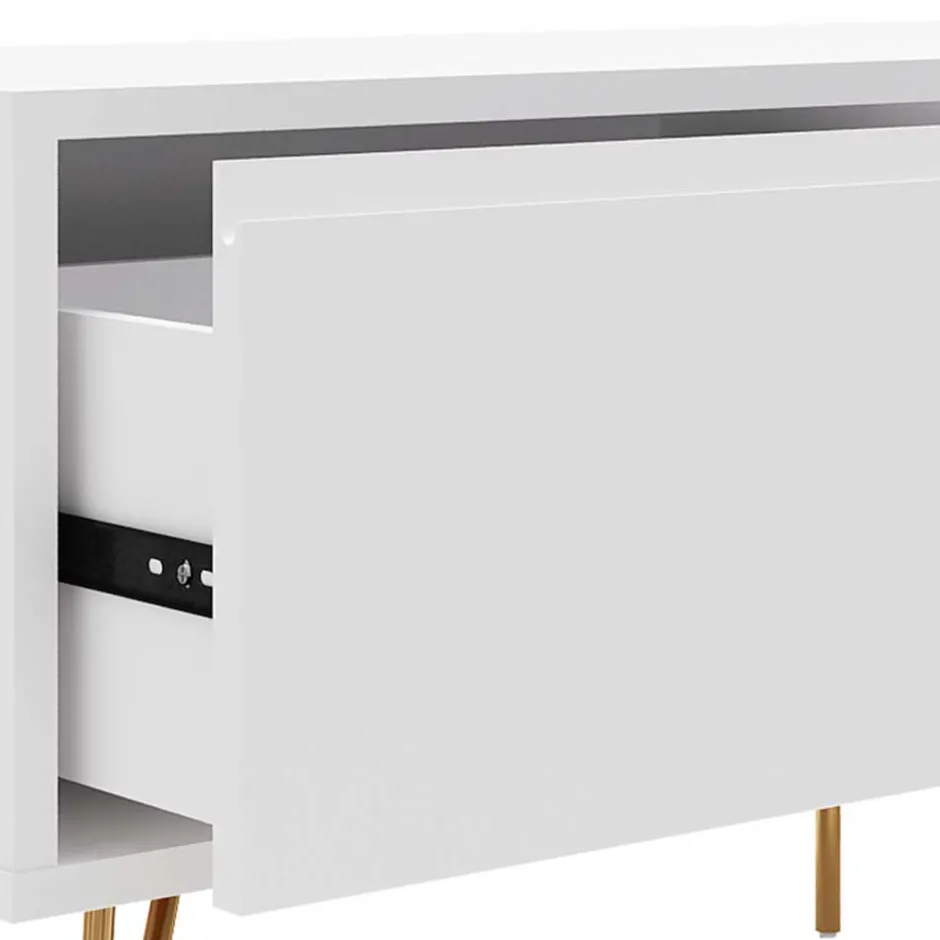 Weißes TV Lowboard mit Klappe & Schublade - Marmore^Wohnen Discount