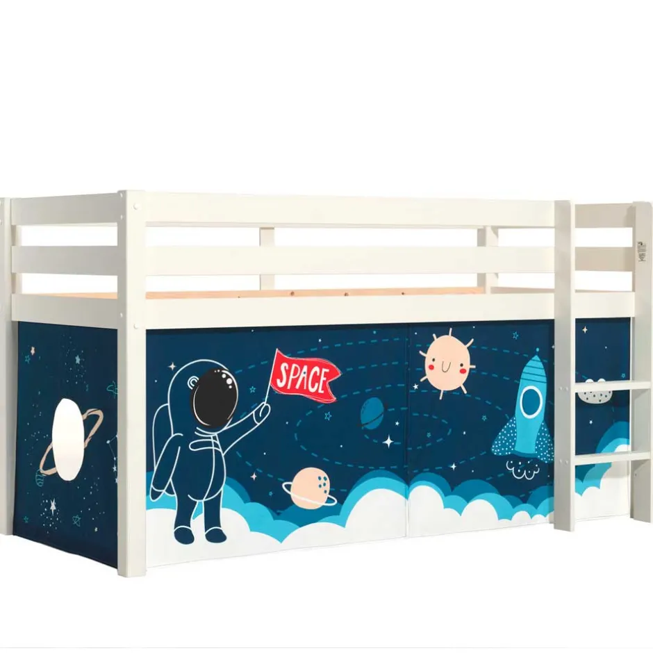 Kinder Wohnen Weltall Spielbett Hochbett in Weiß - Obbo