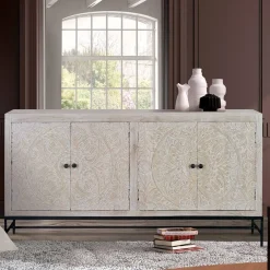 White Wash Sideboard mit Mandala Schnitzerei - Bonany^Wohnen Sale