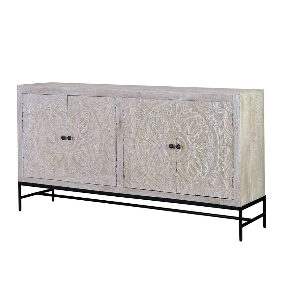 White Wash Sideboard mit Mandala Schnitzerei - Bonany^Wohnen Sale