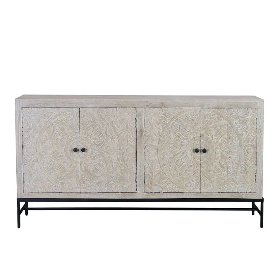 White Wash Sideboard mit Mandala Schnitzerei - Bonany^Wohnen Sale