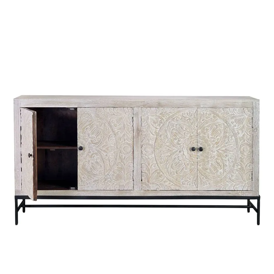 White Wash Sideboard mit Mandala Schnitzerei - Bonany^Wohnen Sale