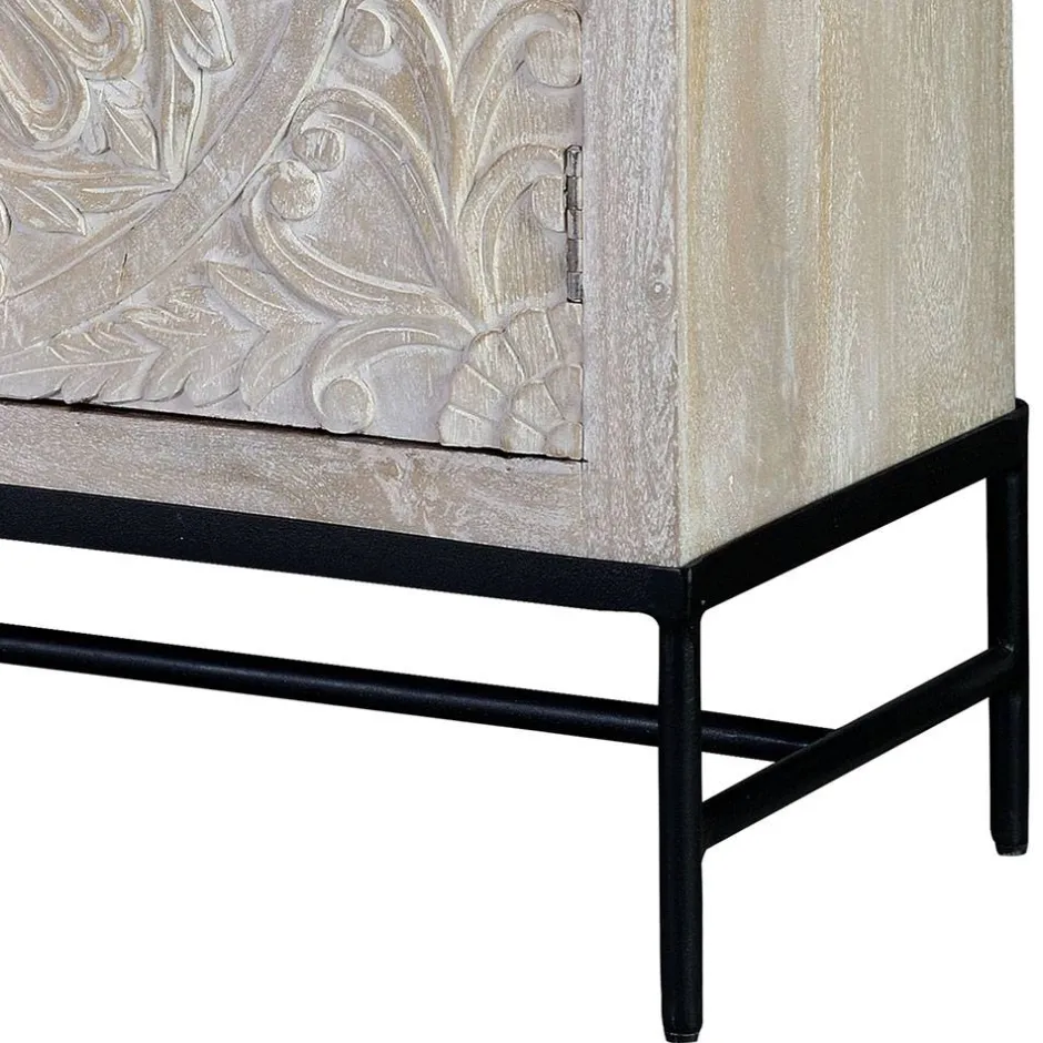 White Wash Sideboard mit Mandala Schnitzerei - Bonany^Wohnen Sale