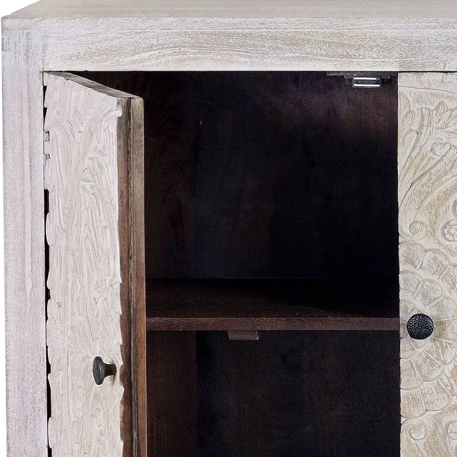 White Wash Sideboard mit Mandala Schnitzerei - Bonany^Wohnen Sale