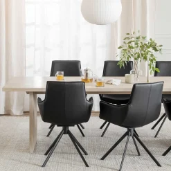 Wohnen White Wash Tisch & Lederstühle - Senatau (siebenteilig)