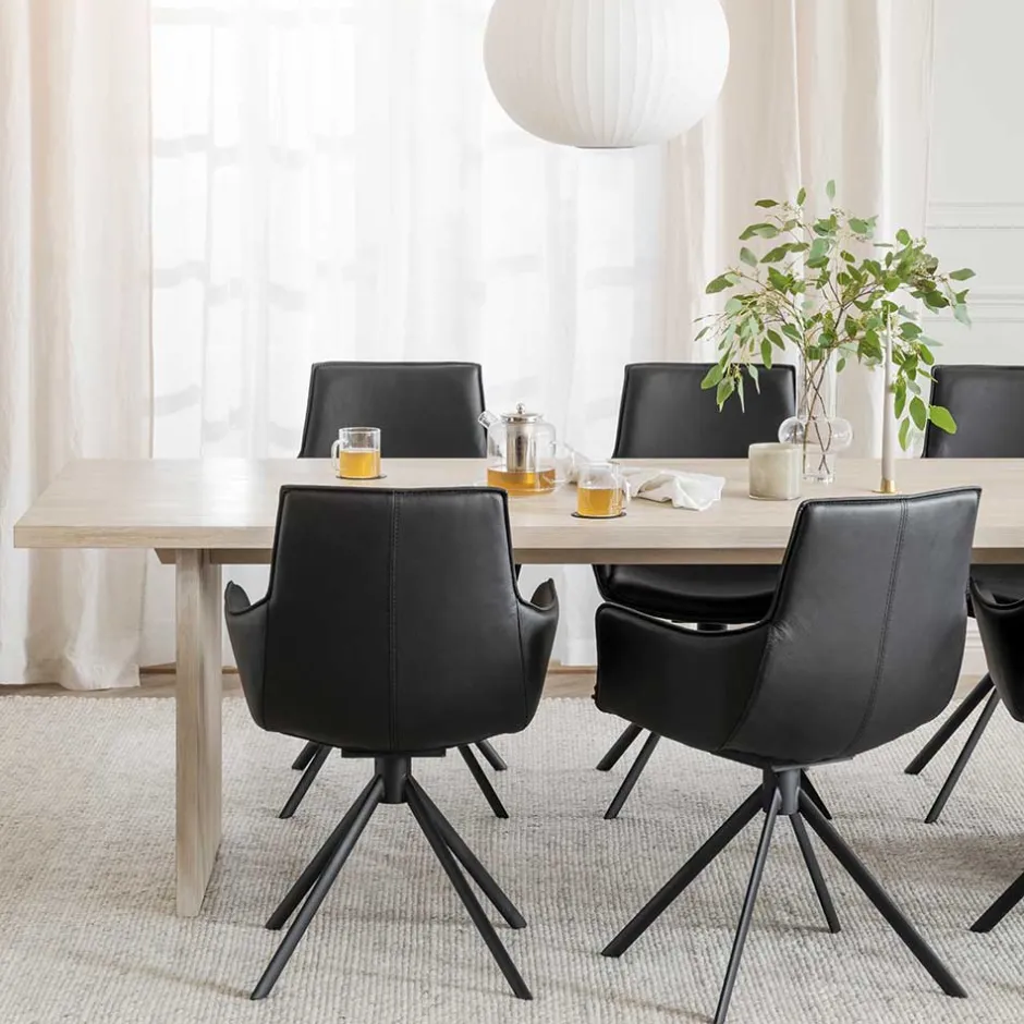 Wohnen White Wash Tisch & Lederstühle - Senatau (siebenteilig)