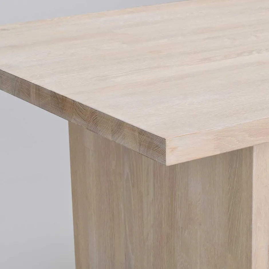 Wohnen White Wash Tisch & Lederstühle - Senatau (siebenteilig)