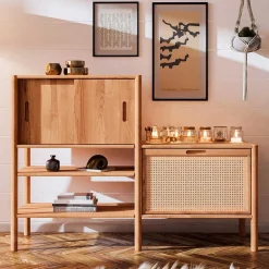 Wildbuche Holzregal mit Schiebetüren - Indrya^Wohnen Outlet