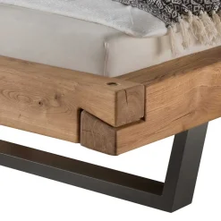 Wohnen Wildeiche Balkenbett in Schwebeoptik Iloventa mit Metallkufen Industrial