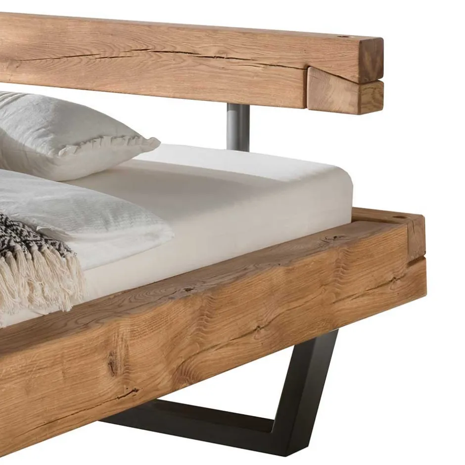 Wohnen Wildeiche Balkenbett in Schwebeoptik Iloventa mit Metallkufen Industrial
