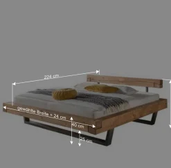 Wohnen Wildeiche Balkenbett in Schwebeoptik Iloventa mit Metallkufen Industrial