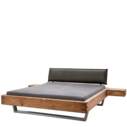 Wohnen Wildeiche Balkenbett mit Leder-Kopfteil - Reneva