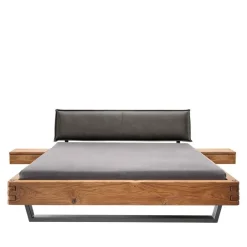 Wohnen Wildeiche Balkenbett mit Leder-Kopfteil - Reneva