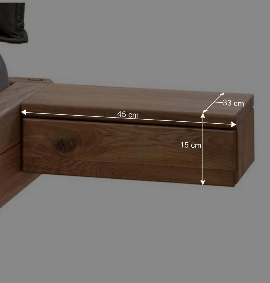 Wohnen Wildeiche Balkenbett mit Leder-Kopfteil - Reneva