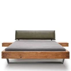 Wohnen Wildeiche Balkenbett mit Leder-Kopfteil - Abrahams