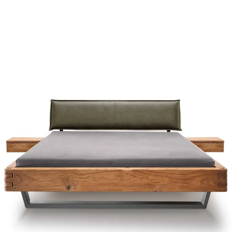 Wohnen Wildeiche Balkenbett mit Leder-Kopfteil - Abrahams