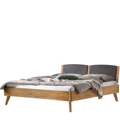 Wohnen Wildeiche Bett mit Kopfteilpolstern in Grau - Luxuria
