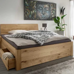 Wohnen Wildeiche Bett mit vier Schubladen modern - Zennian