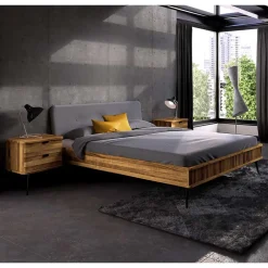 Wohnen Wildeiche Designerbett mit Polsterkopfteil - Casarius