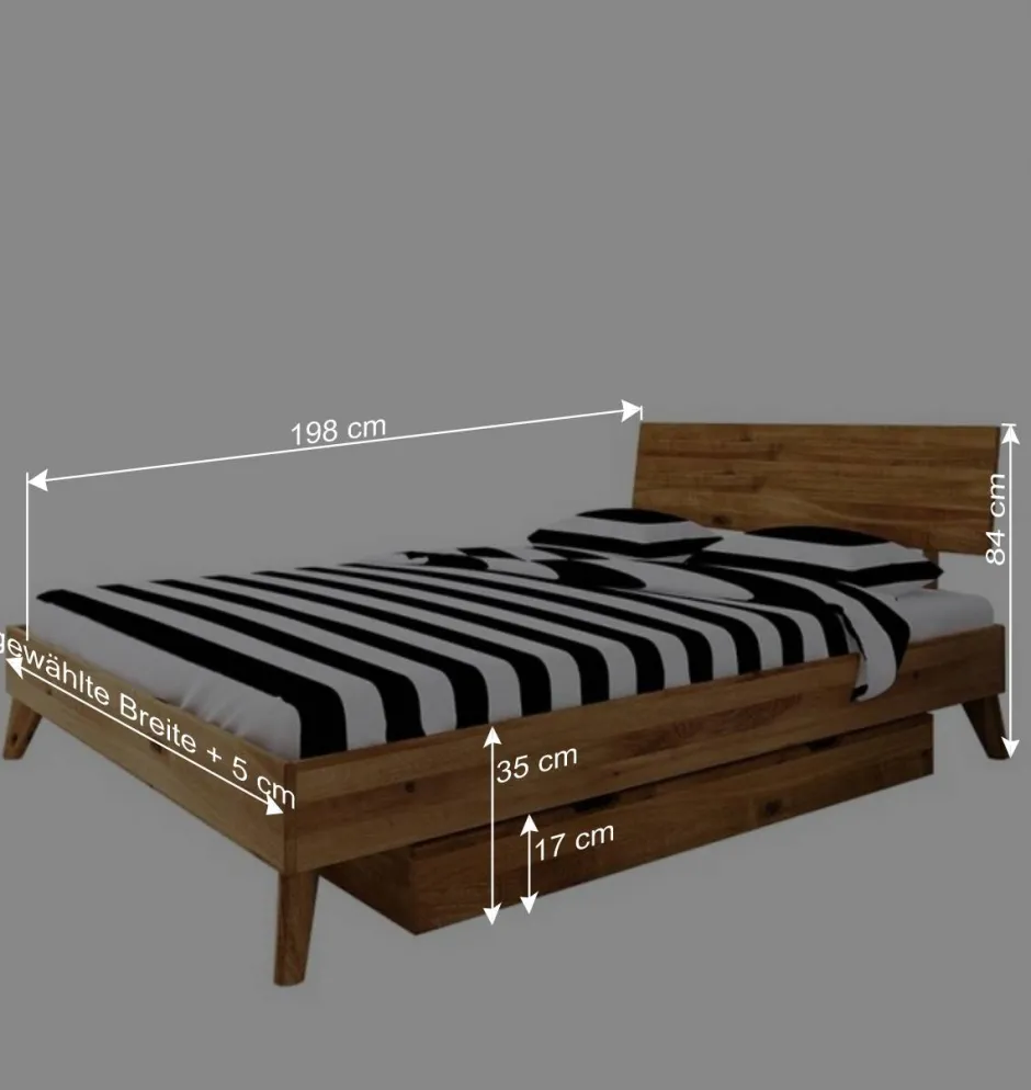 Wohnen Wildeiche Einzelbett mit Unterlänge 190 cm - Eavy III