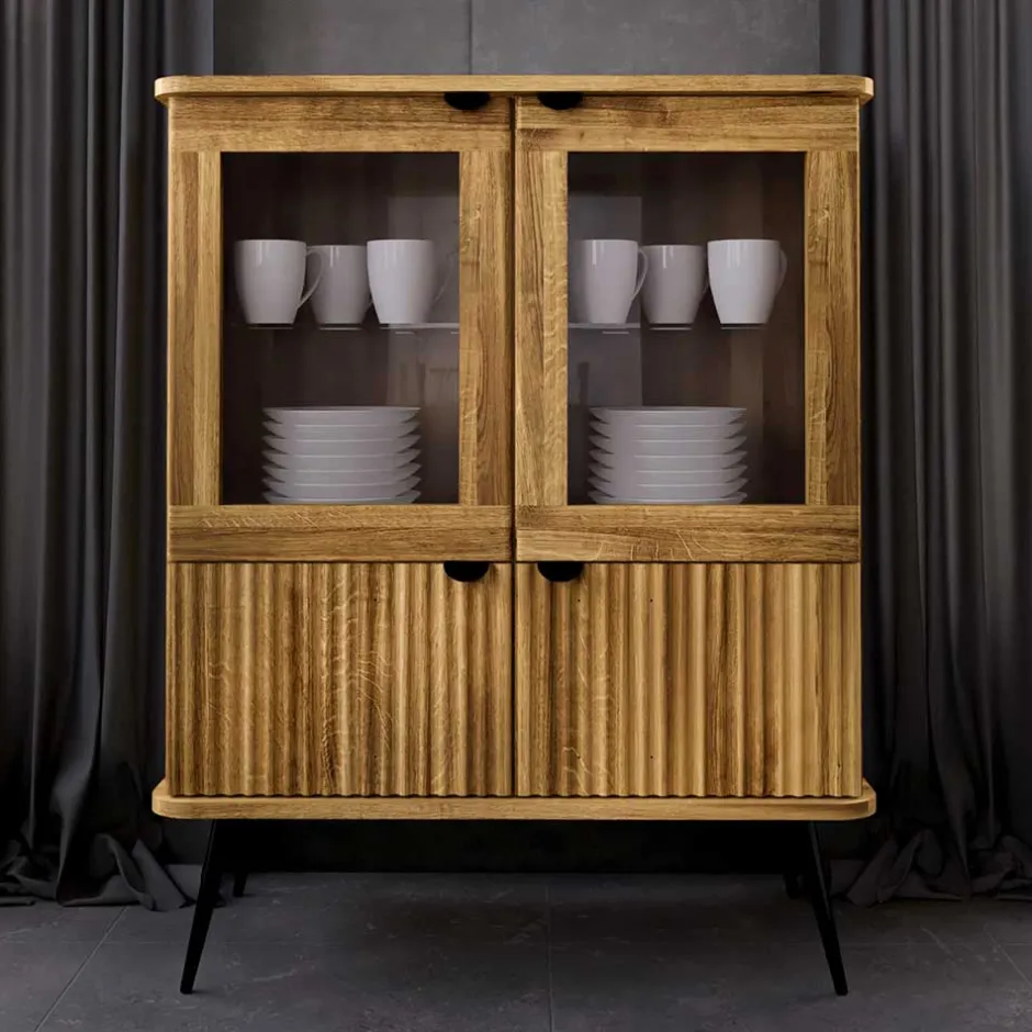 Wohnen Wildeiche Highboard mit Glastüren & Holztüren - Casarius