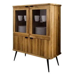 Wohnen Wildeiche Highboard mit Glastüren & Holztüren - Casarius