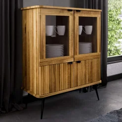 Wohnen Wildeiche Highboard mit Glastüren & Holztüren - Casarius