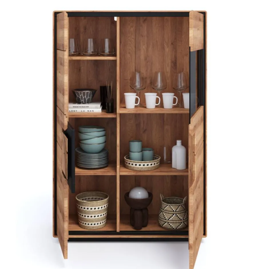 Wildeiche Highboard mit Glas Einsatz - Shipper^Wohnen Discount