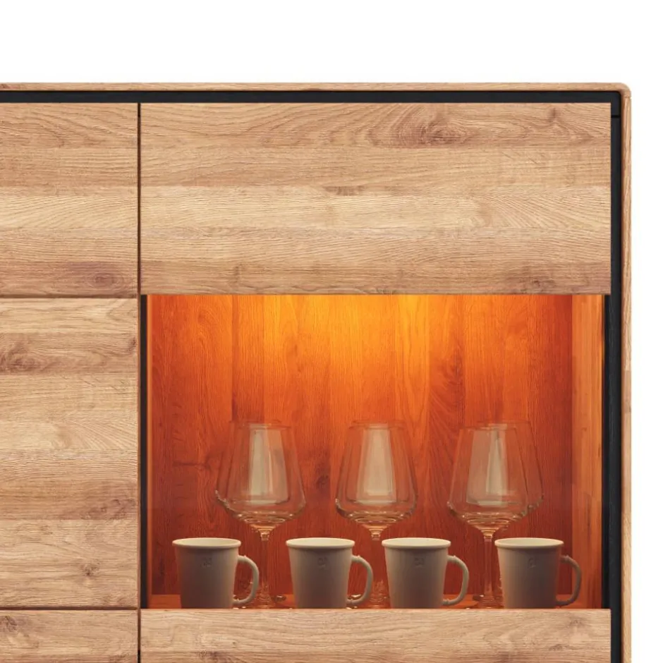 Wildeiche Highboard mit Glas Einsatz - Shipper^Wohnen Discount