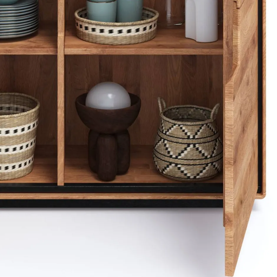 Wildeiche Highboard mit Glas Einsatz - Shipper^Wohnen Discount