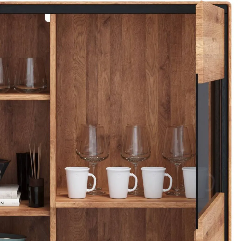Wildeiche Highboard mit Glas Einsatz - Shipper^Wohnen Discount