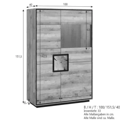 Wildeiche Highboard mit Glas Einsatz - Shipper^Wohnen Discount