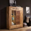 Wohnen Wildeiche Highboard Troncon mit Glas Einsatz
