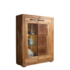 Wohnen Wildeiche Highboard Troncon mit Glas Einsatz