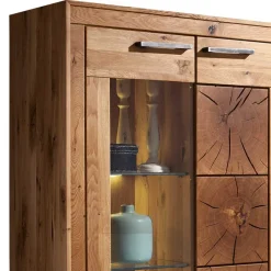 Wohnen Wildeiche Highboard Troncon mit Glas Einsatz