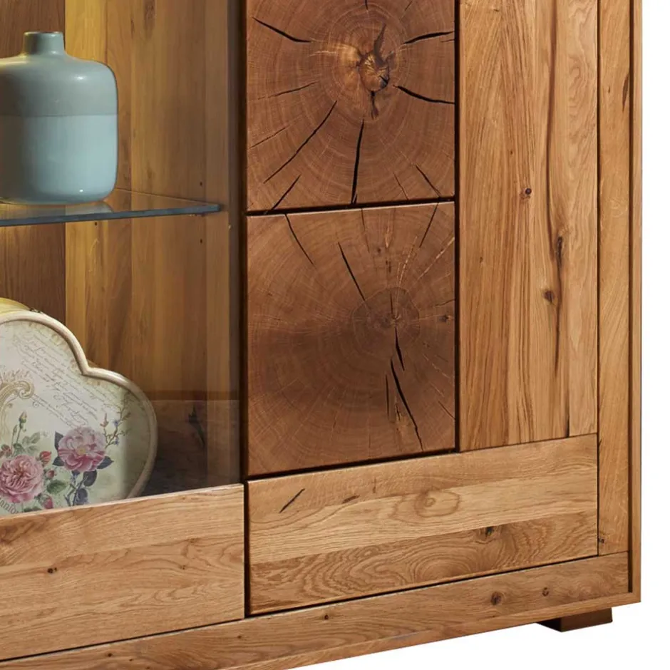 Wohnen Wildeiche Highboard Troncon mit Glas Einsatz