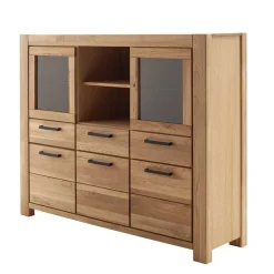 Wohnen Wildeiche Highboard Vitrine teilmassiv - Sophia