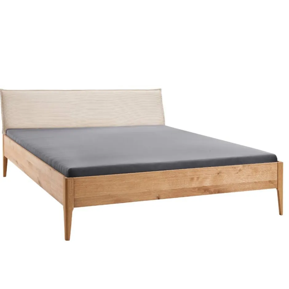 Wohnen Wildeiche Holzbett mit Cord-Kopfteil - Babahira