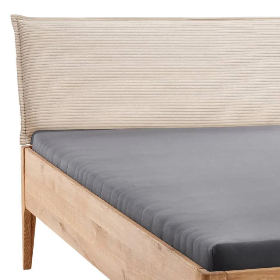 Wohnen Wildeiche Holzbett mit Cord-Kopfteil - Babahira