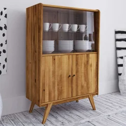 Wohnen Wildeiche Mid Century Schrank mit zwei Glas Türen - Hardus