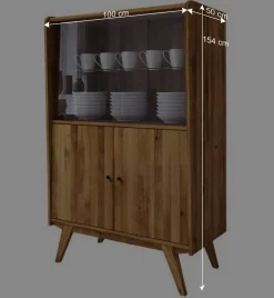 Wohnen Wildeiche Mid Century Schrank mit zwei Glas Türen - Hardus