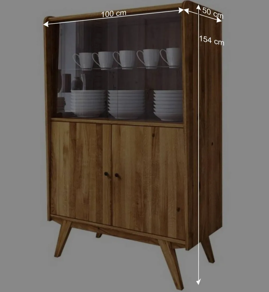 Wohnen Wildeiche Mid Century Schrank mit zwei Glas Türen - Hardus