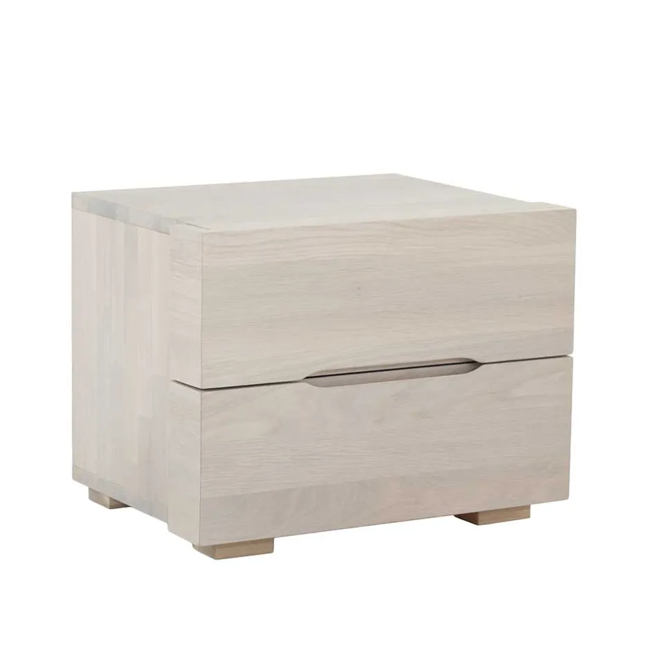 Wildeiche Nachtschrank Slobozia in Weiß geölt^Wohnen Clearance