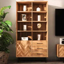 Wohnen Wildeiche Regal mit Tür & drei Schubladen - Kerfa